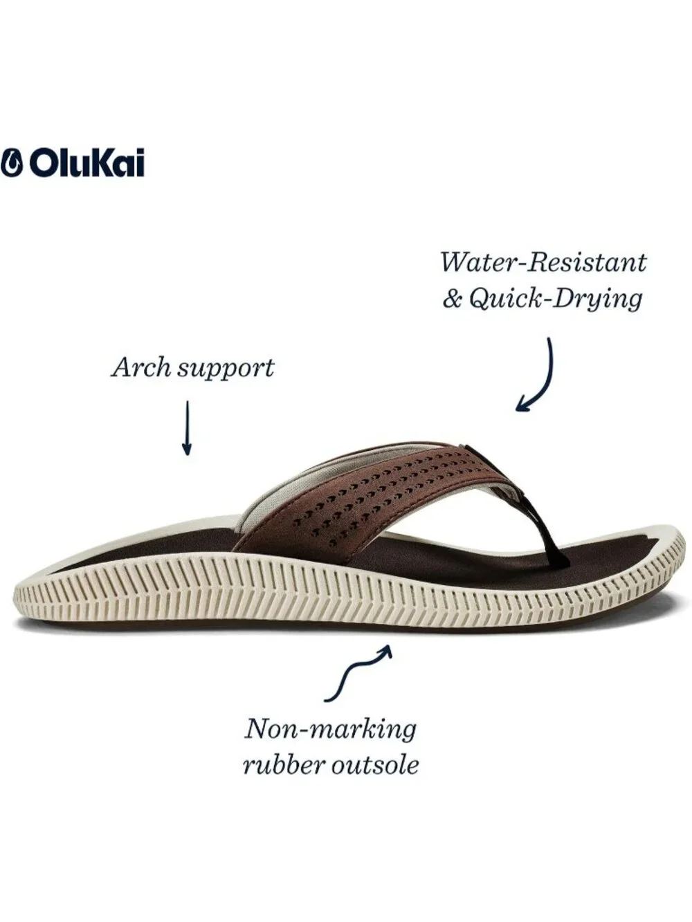 Men's Brown Resistant Flip Flops Arch Support Comfort Fit Beach Sandal Shoes